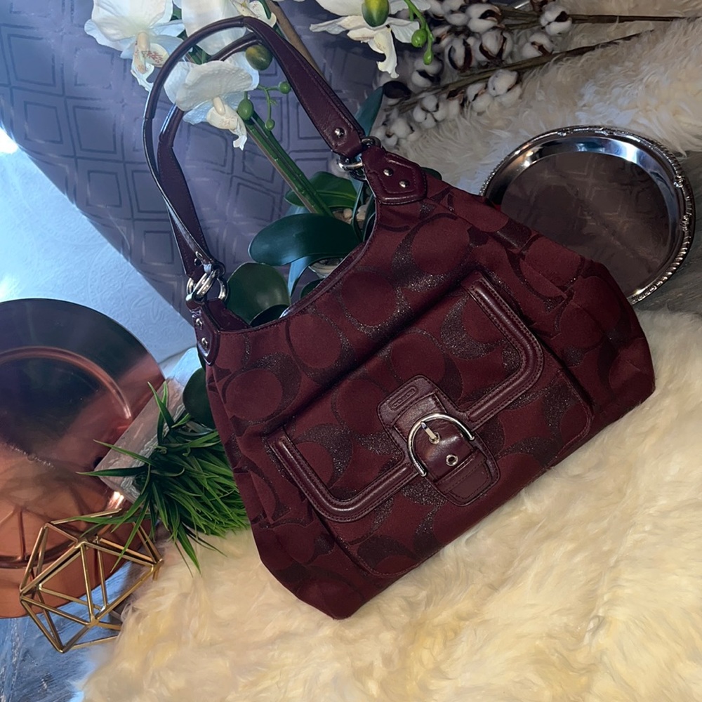 Coach❤️ Campbell, Hobo, Fabulous Fabric Signature in Bordeaux